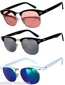 Set 3 occhiali da sole mezza montatura semi montatura corno bordo rosa blu argento specchio - Foto 1 di 7