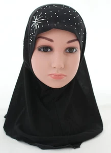 Childern Kids Girls Islamic Muslim Hijab Scarf School Rhinestone Headwear 2-6Y - Picture 1 of 49