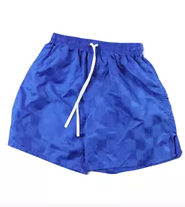 NOS Vtg 90s Youth Large Blank Checkered Nylon Running Soccer Shorts Royal Blue - Picture 1 of 6