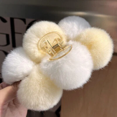 Big Fluffy Pom Shark Clip Extra Large Soft Plush Hair Claw Ponytail Hairpin Cute - Image 1 of 4