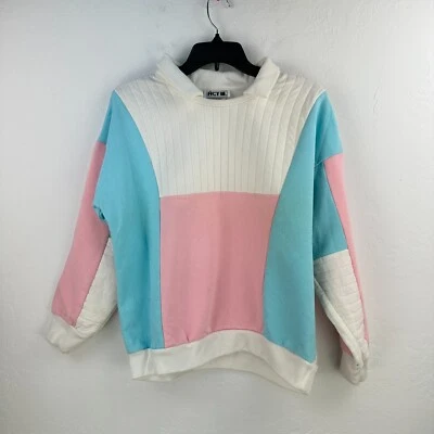 Moletom anos 80 ACT III L branco rosa malha com nervuras colorblock colarinho núcleo vovó - Imagem 1 de 4