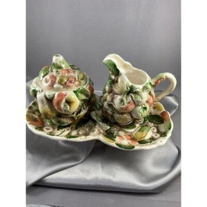 Lefton Fruits of Italy Sugar Creamer and Tray Paper Label Vintage 50s - Picture 1 of 9