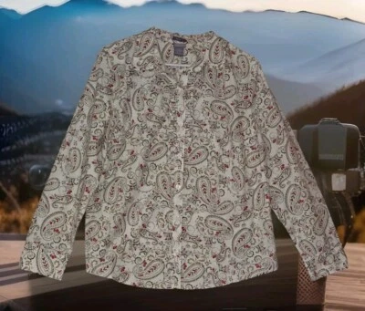 Blusa con botones Laura Scott Southwestern para mujer cuello largo con volantes manga larga  Foto 1 de 4