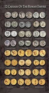 12 Caesars Of The Roman Empire-Coin Collection-Glossy Poster. Education Series