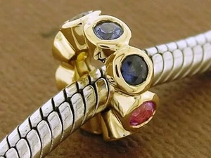 Bd027- GENUINE 9ct Solid Gold NATURAL Rainbow Sapphire Rondelle Bead Charm - Picture 1 of 3