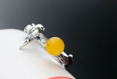 D10 Anello Pappagallo E Gialli Calcedonio 925 Argento Sterling Misura Regolabile - Immagine 1 di 4