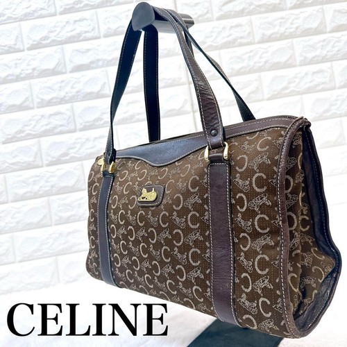 Borsa Celine Mini Boston borsa a mano stampa logo tela pelle USATA originale #S1976