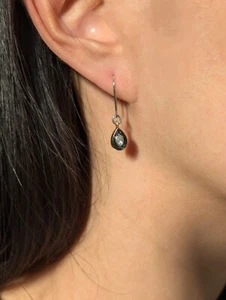 Vintage Imperial Russian Rose Cut Diamond Drop Earrings Sterling Silver Black - Picture 1 of 9