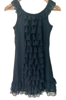 Xhilaration XS Juniors Ruffle Dress Black Lace Trimmed And Lined Mini Y2K - Image 1 of 4