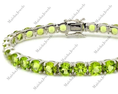 Natural Peridot Bracelet 6MM August Birthstone 925 Sterling Silver Women Jewelry - Image 1 of 4