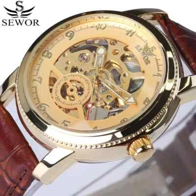 Reloj mecánico Steampunk Skeleton automático cuerda automática reloj de pulsera de cuero para hombre Foto 1 de 4