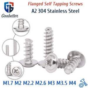 M1.7-M4 Flanged Self Tapping Screws A2-Stainless Phillips Flange Head Flat Tail - Picture 1 of 56