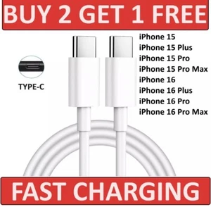 Type C- Type C Cable USB C Fast Charger Lead Long For iPhone 15 16 Plus Pro Max - Picture 1 of 1