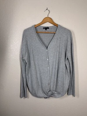 Top Gibson Corbata Frontal Tejido Gofre Mediano M Gris Mangas Largas Cuello en V Foto 1 de 4