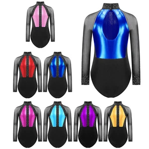 Gymnastics Leotards for Girls Mesh Splice Sparkle Ballet Dance Skating AU - Picture 1 of 47