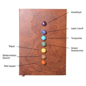 JOURNAL Chakra Crystal Gemstone Vintage Brown PU Leather - Picture 1 of 3
