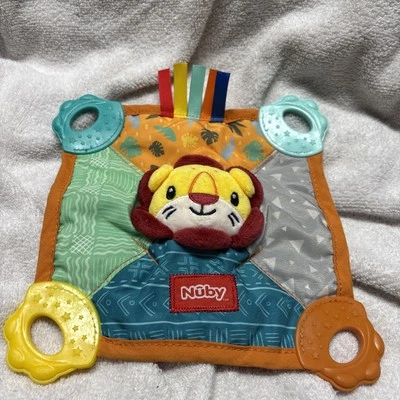Nuby Lion Teether Crinkle Baby Toy Infant Square 2021 love and care 8 in.² - Image 1 of 4