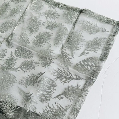 Table Runner Silver Sheer Organza Metallic with Pine Cones & Leaves  3 Yds x 25" - Image 1 of 4