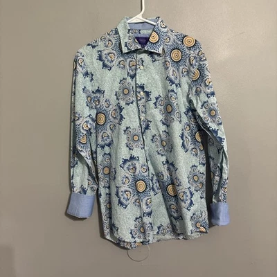 Camisa TALLIA 100 % Algodón Raro Diseño Circular Puño Abatible Talla Para Hombre Med 15 1/2 Foto 1 de 4