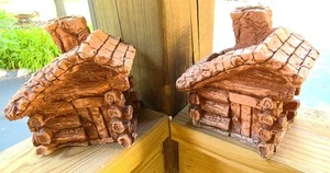 Vintage 1973 Russ Berrie & Co. Brown Log Cabin Clay Planters "One Potato, wo..." - Picture 1 of 5