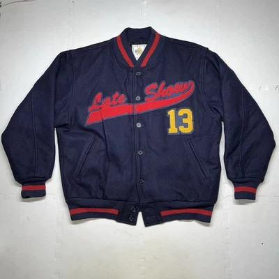 Chaqueta de Colección Late Show David Letterman Grande Fundido Crew Lana Universitaria Azul Marino Foto 1 de 4