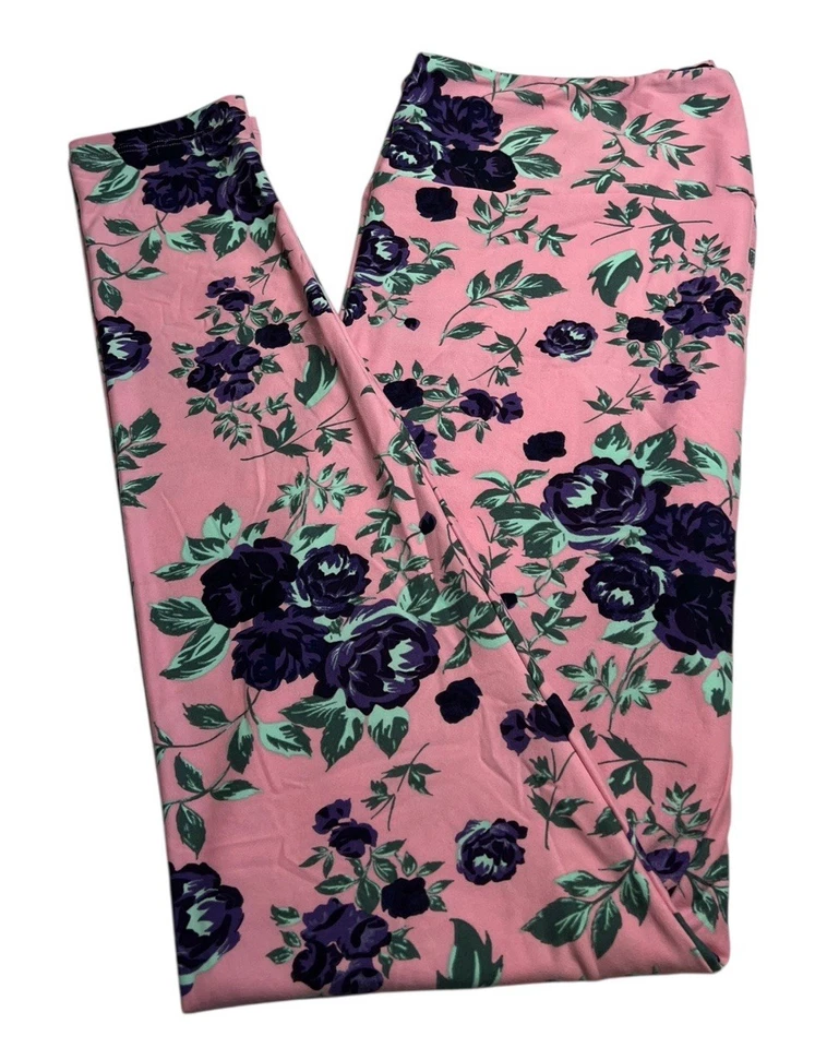 LuLaRoe Leggings TC Tall Curvy Floral PINK PURPLE Rose Peony Flower Ships Fast - Image 1 of 4