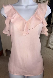Soprano Top Womens Light Pink Sheer Ruffle Sleeveless Tank Top Sz Small Metallic - Picture 1 of 10