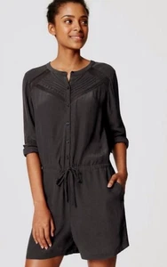 Ann Taylor LOFT Romper Sz Large Charcoal Gray Lace Trim Long Sleeve New $89 Tag - Picture 1 of 4