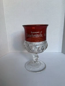 CRAWFORDSVILLE, IND SOUVENIR RUBINROT BLITZGLAS KÖNIGSKRONE DAUMENABDRUCK KELCH - Bild 1 von 7