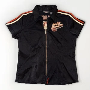 Harley Davidson Motorcycles Camicia Garage Full Zip Manica Corta Nera Donna L - Foto 1 di 19