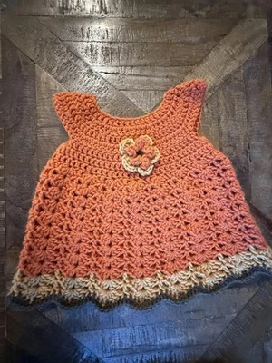 Conjunto de tiara de vestido de bebê de crochê feito à mão 3-6 meses laranja marrom vermelho coração fio  - Imagem 1 de 4