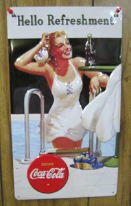 Embossed Tin  3-D Coca-Cola Hello Refreshment Sign -NEW - Picture 1 of 1