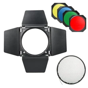 Studio Strobe Bowens mount Barn Door+ Honeycomb Grid+4 Color Filter - Bild 1 von 12