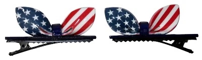 Mini 2" American Flag Alligator Hair Clips - 2 PC USA Bow Shaped Girls Hairpins - Image 1 of 2