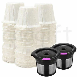 2 piece Refillable Reusable Pods Keurig + 50 pcs Disposable Paper Coffee Filters - Picture 1 of 5