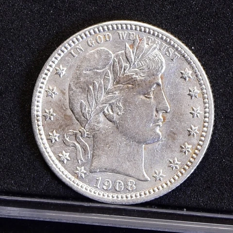 1908-D Barber Quarter - Ch AU Details (#43512) Cover