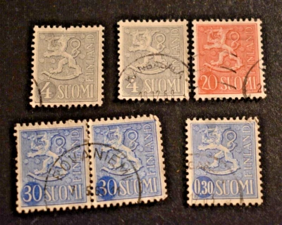 6 estampillas de Finlandia 1956-1958 SW# 466/467/499 escudo de armas - usadas/NG/NH/VF Foto 1 de 4