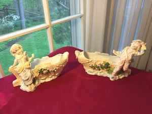 Antique German Pair of Bisque Porcelain Girl & Boy each in Boat - Picture 1 of 12