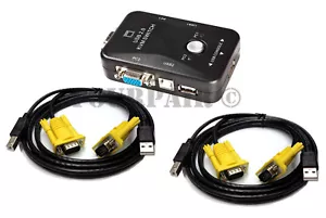 2 Port KVM Switch Switcher Box for PC Monitor + 2 x USB 2.0 VGA SVGA Cables NEW - Picture 1 of 1