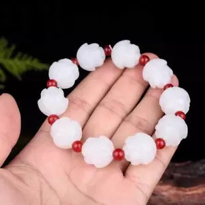 Pulsera de Loto de Jade Blanco Regalos Naturales Cuentas Piedras Preciosas Joyería Diseñador Regalo - Imagen 1 de 7