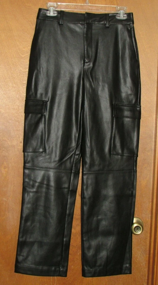 APT 9 Cara Santana 10 Faux Leather Cargo Pants Black High Rise