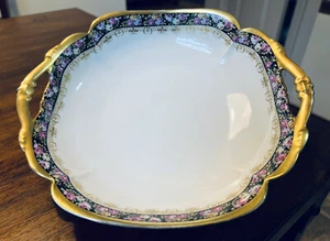 Vintage Bernardaud Limoges Serving Plate Gold Trim Gold Gilt Handle Tray - Picture 1 of 12