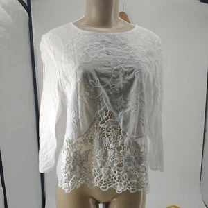 INTU Women's Blouse M White Embroider Lace Shirt Top - Picture 1 of 9