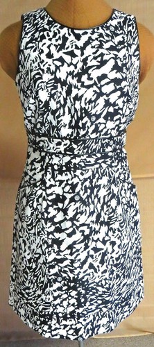 NUOVO ABITO TORY BURCH TAGLIA 8 BIANCO E NERO SETA E COTONE RIFINITURE IN PELLE LOGHI TASCHE