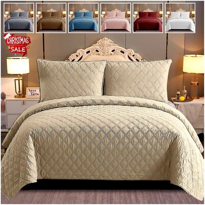 3 PCs Quilted Embossed Bedspread Bed Throw Comfort Bedding Set Double King Sizes - Image 1 of 4