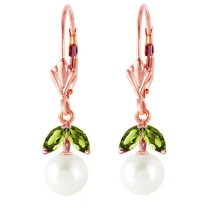 14K. GOLD LEVERBACK EARRING WITH PEARLS & PERIDOTS - Picture 1 of 12