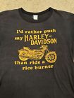Vintage 70er I'd Liester Push My Harley Davidson T-Shirt Größe Medium 50/50 Burnout