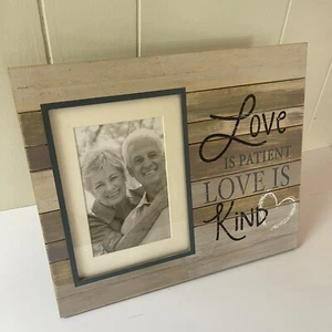Wooden Plank Board Photo Display, 5x7” Photo Frame ,KIND/LOVE IS PATIENT - Picture 1 of 6
