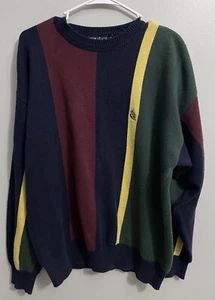 Vintage Nautica Large Primary Color Colorblock Stripe Pullover Knit Sweater - Picture 1 of 6