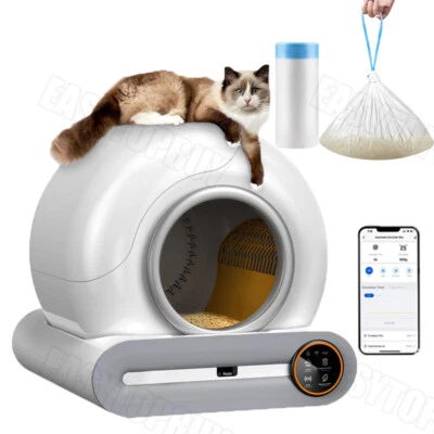 WOWSPEED Inodoro para gatos autolimpiante automático inodoro para gatos control de aplicación 65L